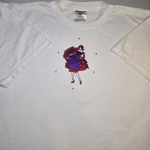 Vtg Red Hat Society T Shirt XL Heavyweight Blanc Embroidered Rhinestone Bling